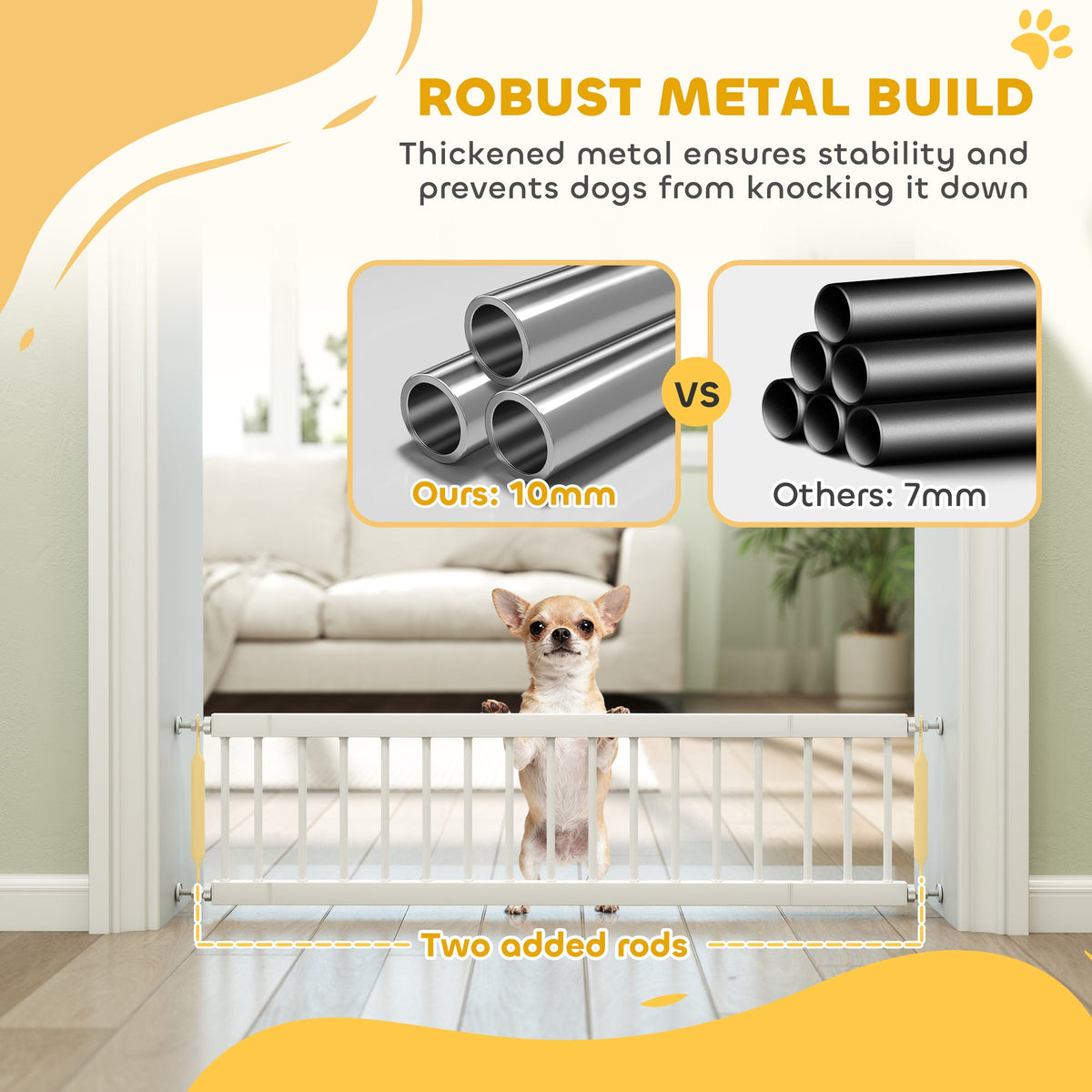 26"-37" Dog Gate, Adjustable Pet Gate, Fits 10" Tall with 2 Extension, Pressure Mount Kit for Stairs and Doorways, Black