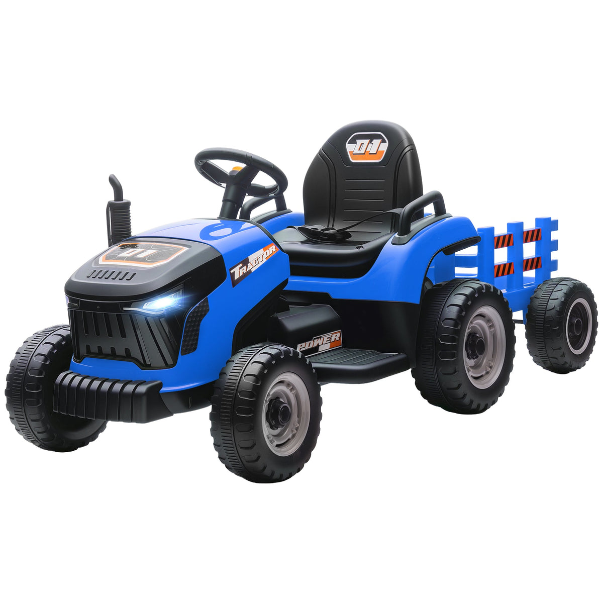 12V Kids Ride On Tractor with Trailor, Remote Control, Music, Lights, Shifter, for Kids Ages 3-8 Years, Blue