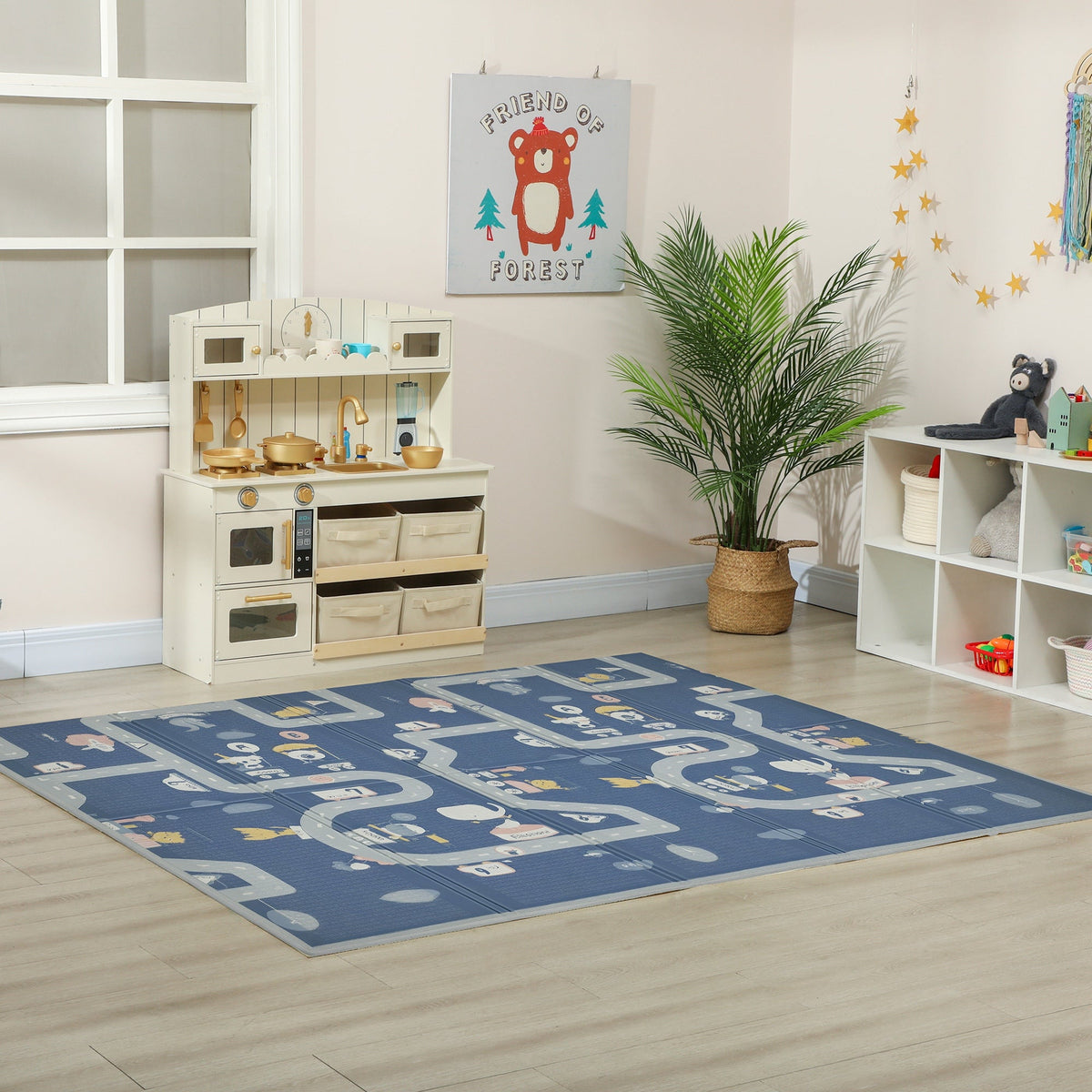 Foldable Baby Plat Mat, 79" x 59" Kids Floor Mat for Crawling and Learning, Alphabet & Track Theme