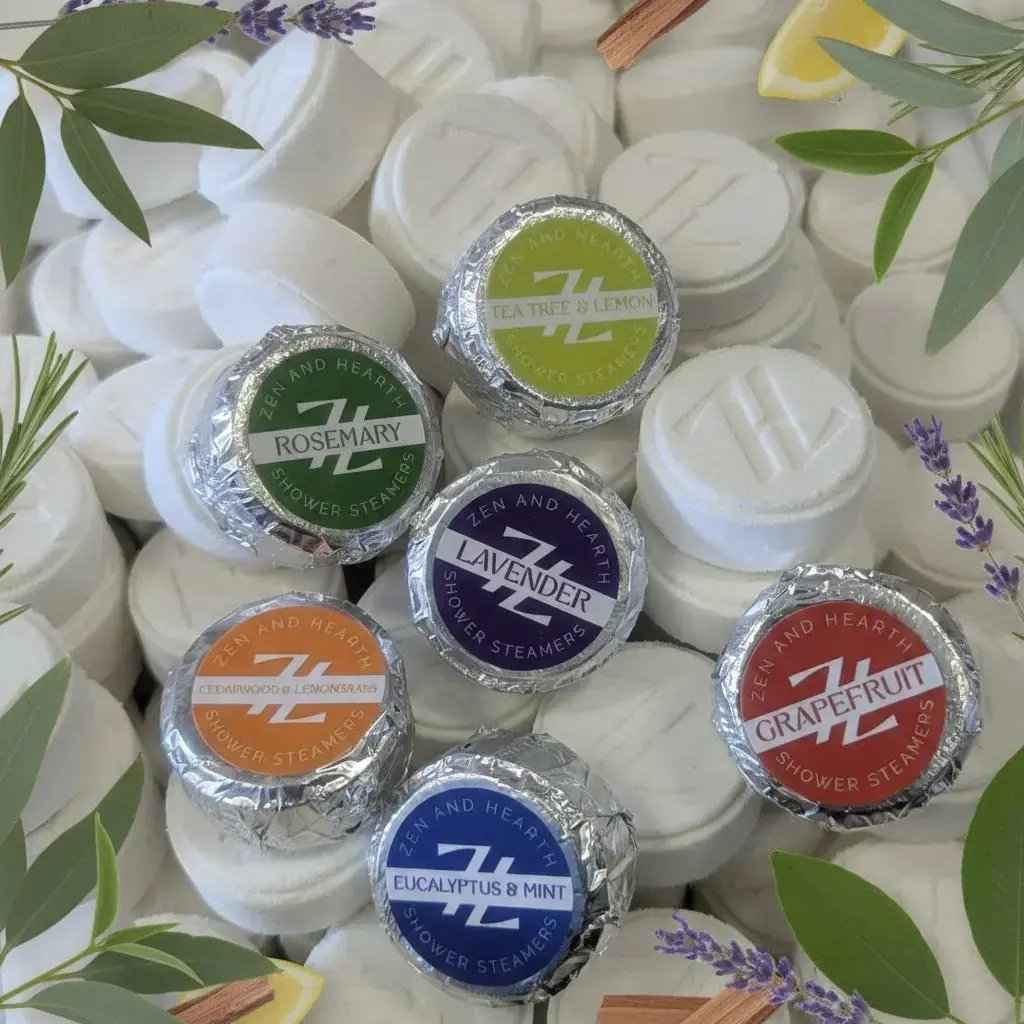 Zen & Hearth Personalized Shower Steamers | Custom Aromatherapy Shower Bombs for Relaxation – Choose Lavender, Eucalyptus, Grapefruit & More