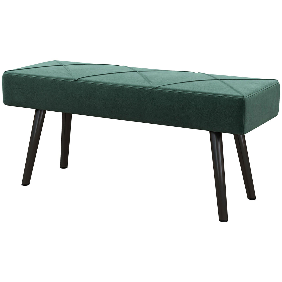 39 Inches Upholstered Bedroom Bench, Modern End of Bed Bench with Steel Legs, Cream White