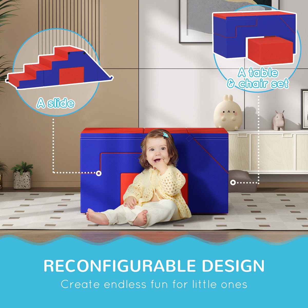2-Piece Soft Play Kids Foam Play Se for Crawl and Climb, Dark Blue