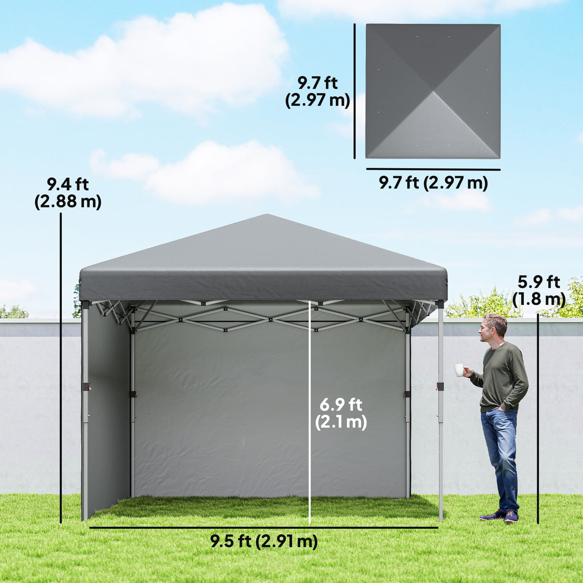 10' x 10' Pop Up Canopy with Sidewalls, Roller Bag, Height Adjustable Instant Tent for Outdoor, Garden, Patio, Black