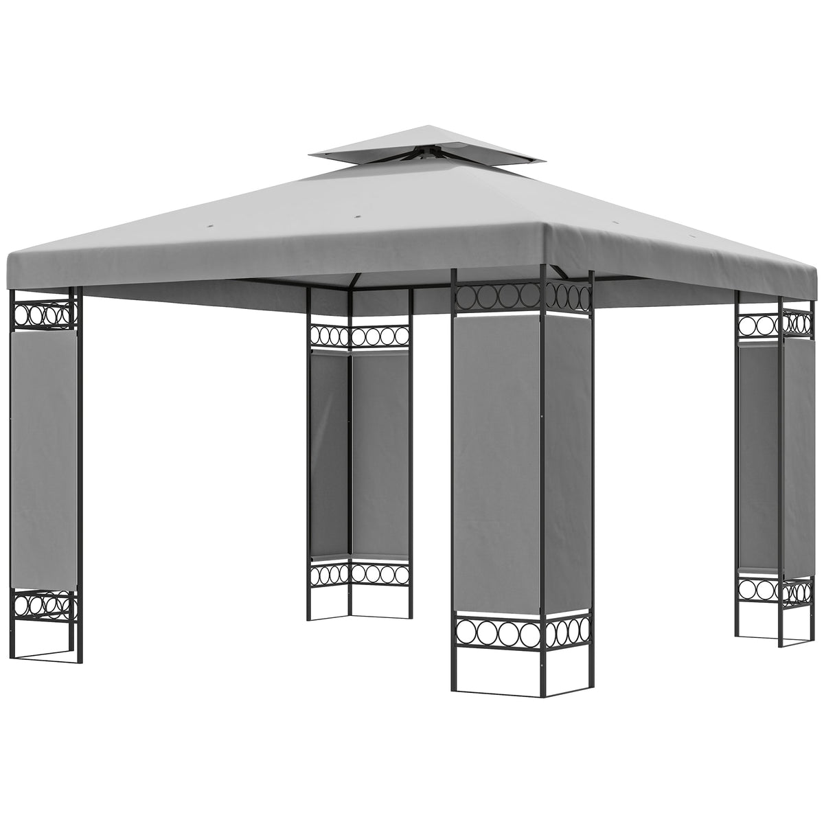 10 x 10 FT Canopy Gazebo, Double Roof Patio Gazebo with Screen Panels and Metal Frame for Deck, Backyard, Khaki
