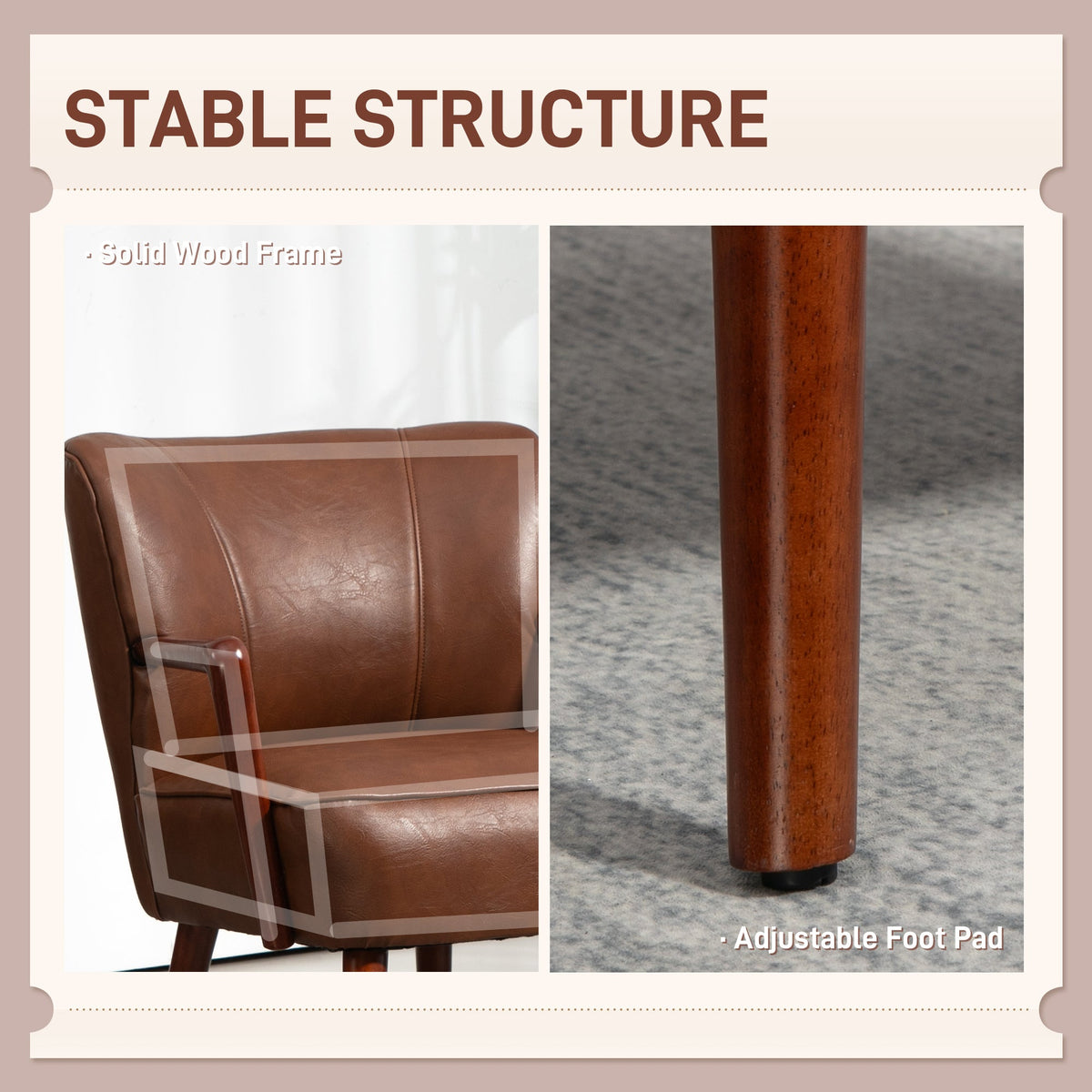 Accent Chair, Modern Armchair, Faux Leather Upholstered Living Room Chair with Wood Legs and Wide Padded Seat, Black