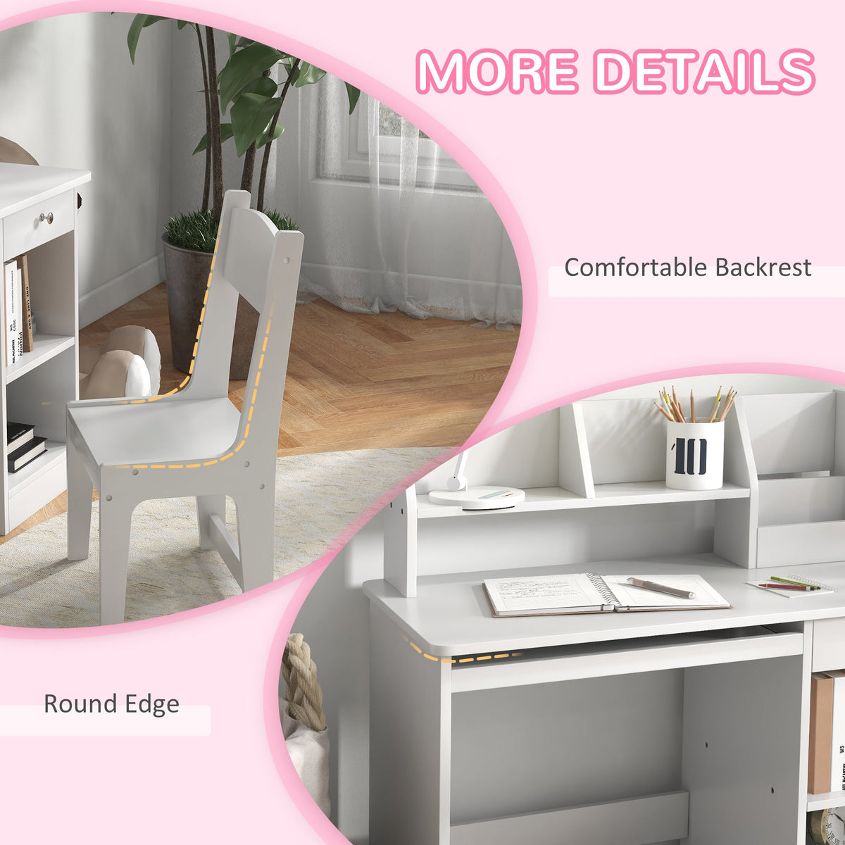 Kids Desk and Chair Set for 5-8 Year Old with Storage, Study Table and Chair for Children, Grey