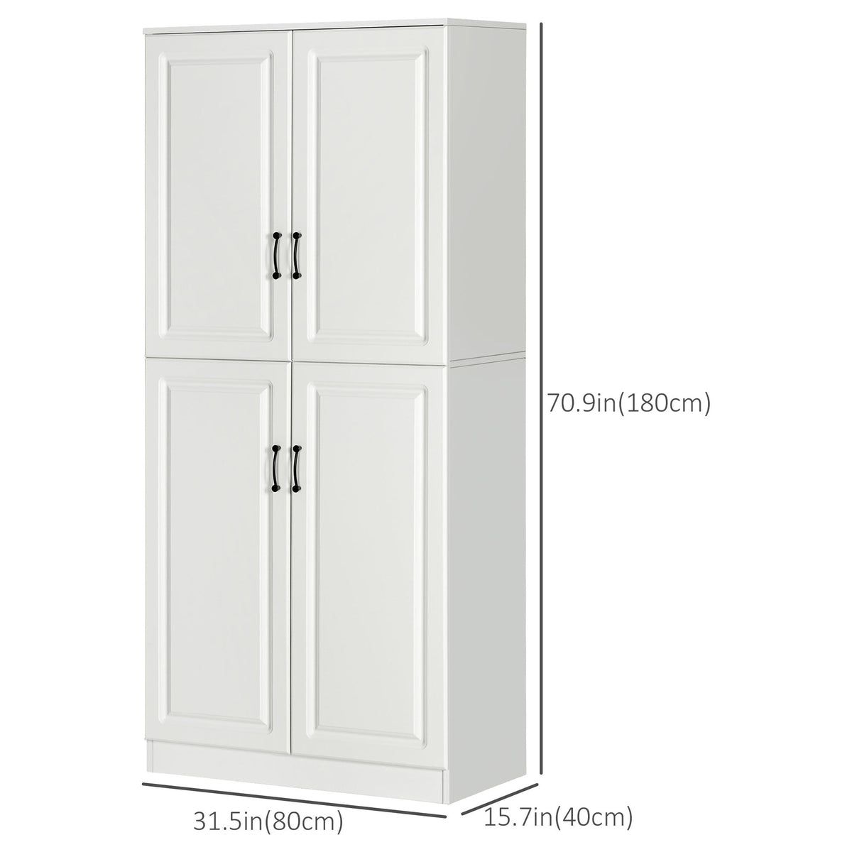 71" Freestanding Kitchen Pantry Cabinet, Storage Cabinet with 4 Hinged Doors and Adjustable Shelves, Black
