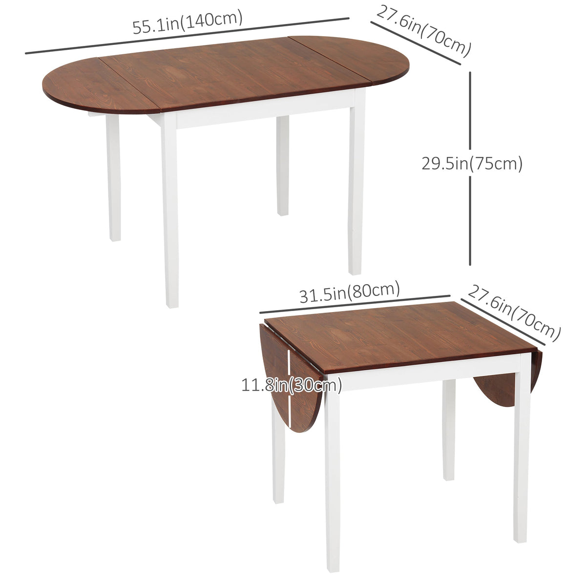 Solid Wood Kitchen Table, Drop Leaf Tables for Small Spaces, Folding Dining Table, Black