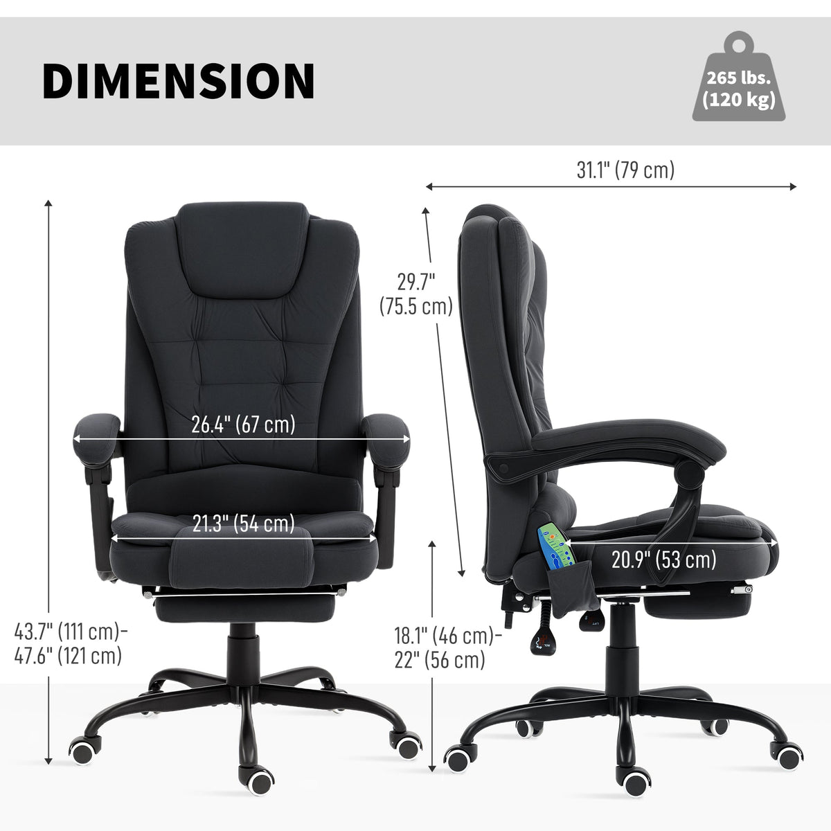 7-Point Vibrating Massage Chair, Reclining Office Chair with Footrest, Reclining Back, Adjustable Height, Black