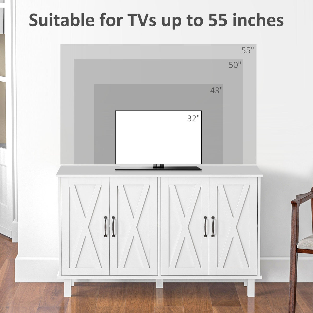 Kitchen Sideboard Cabinet with 4 Barn Doors and 2 Adjustable Shelves, Buffet Table for Living Room, Hallway, Black