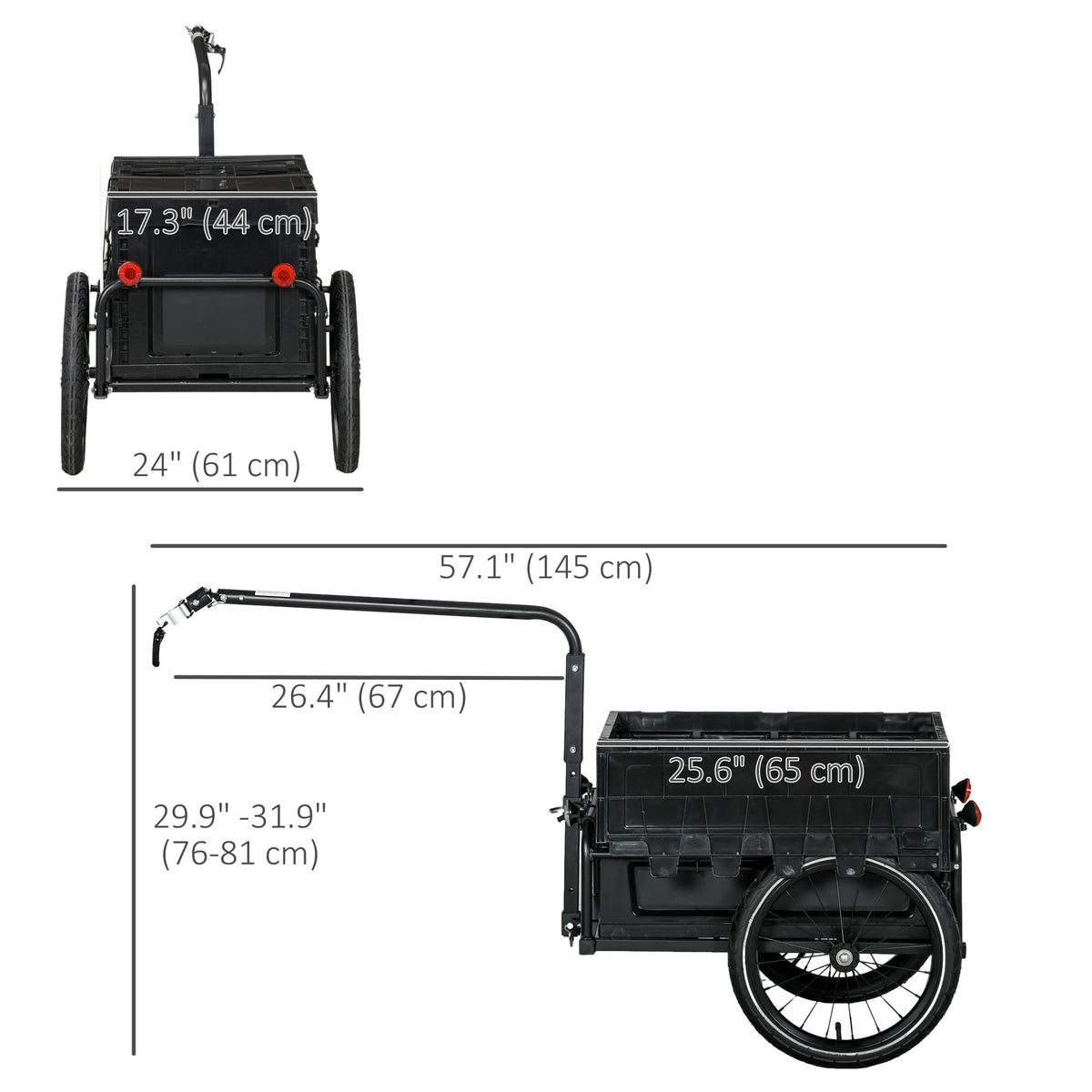 Steel Trailer for Bike, Bicycle Cargo Trailer with Foldable Storage Box and Safe Reflectors, Max Load 88LBS, Black