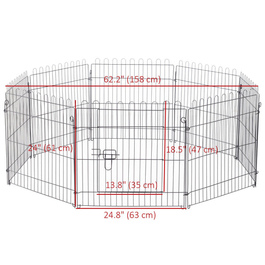 24inch 8-Panel Dog Playpen Octagon Pet Exercise Playpen Crate Foldable Dog Cage Pen Puppy Kennel, Black