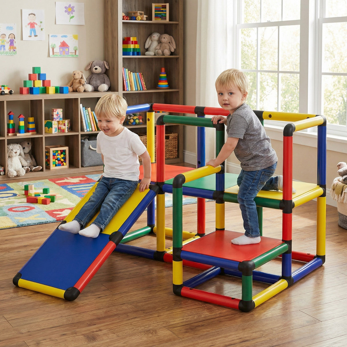 Kids Climbing Structure, Toddler Climbing Toys with Slide and Platform, Play Gym for Ages 1-6 Years, Mixed Colour