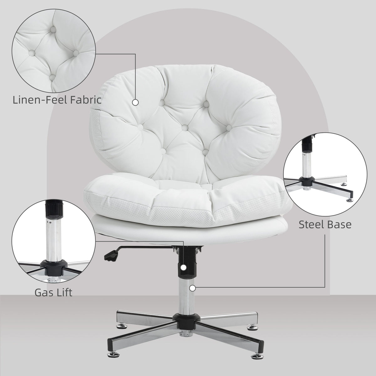 Computer Desk Chair, Armless Office Chair with Wide Padded Seat and Adjustable Height, Cream White