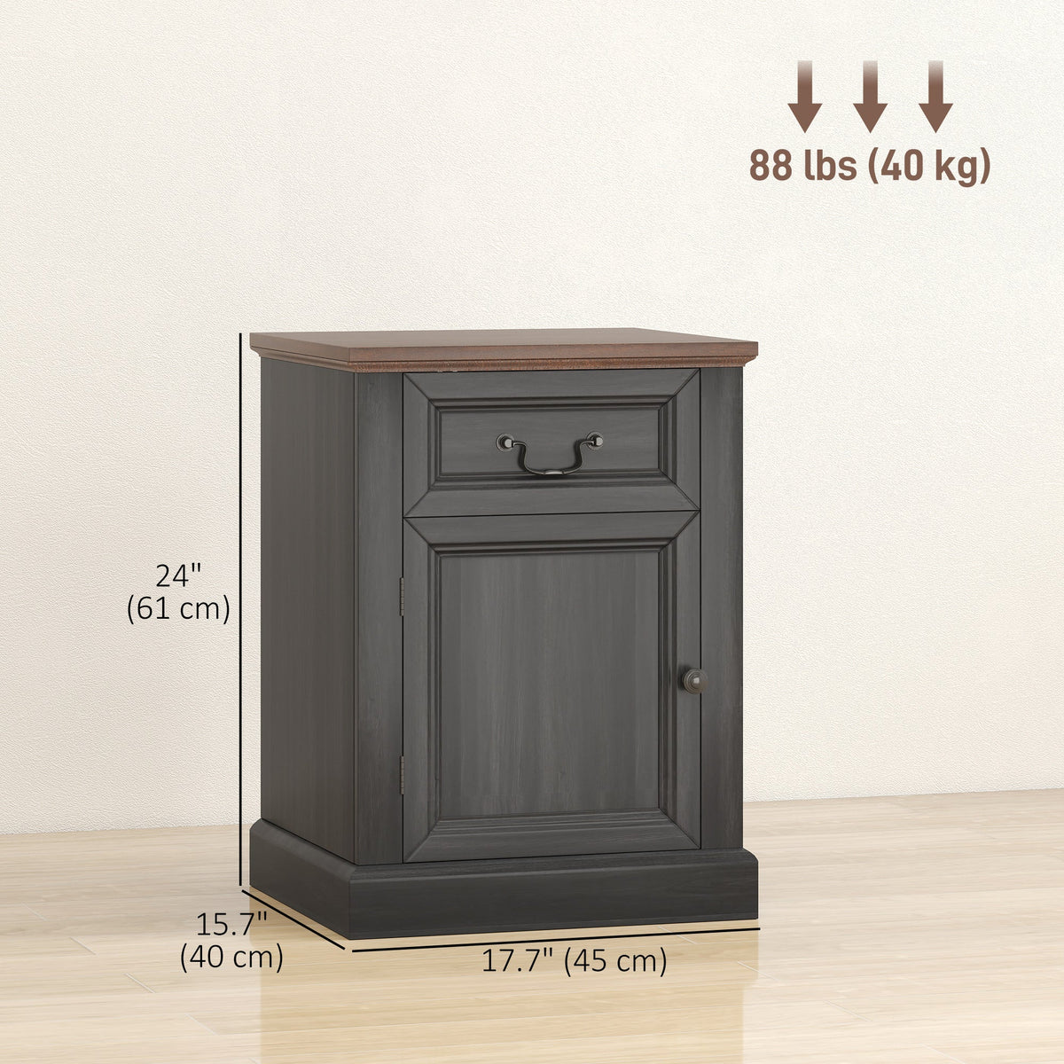 Side Table Set of 2, End Tables with Drawer and Cabinet, Nightstands for Small Spaces, Living Room, Black