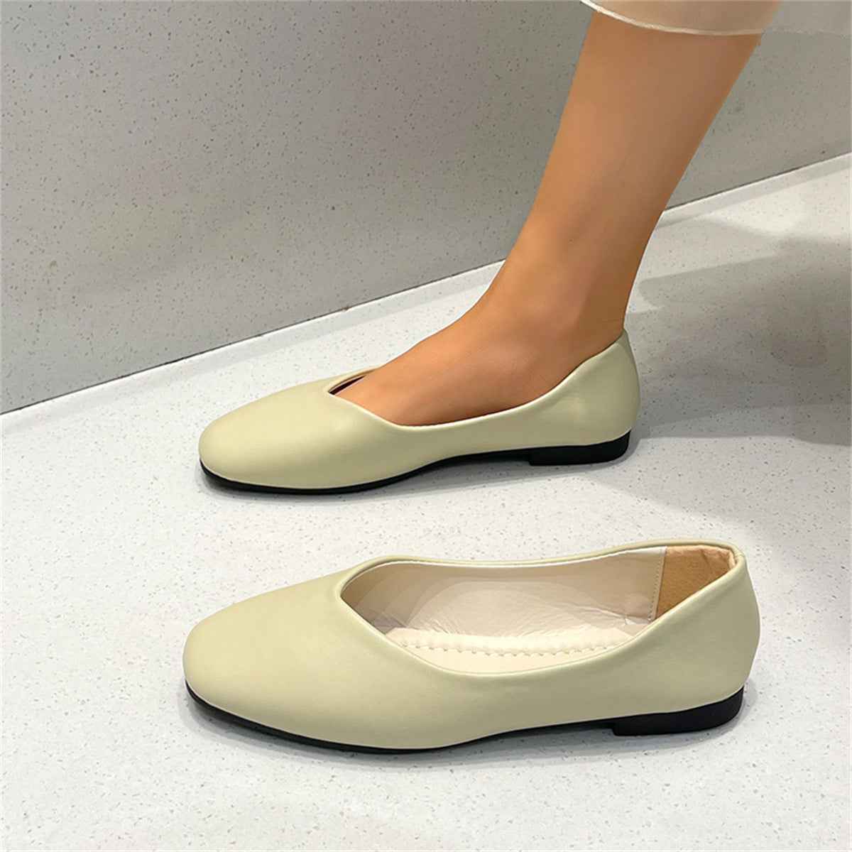 Square Toe Low Top Viscose Shoes Thick Heel Toe Box