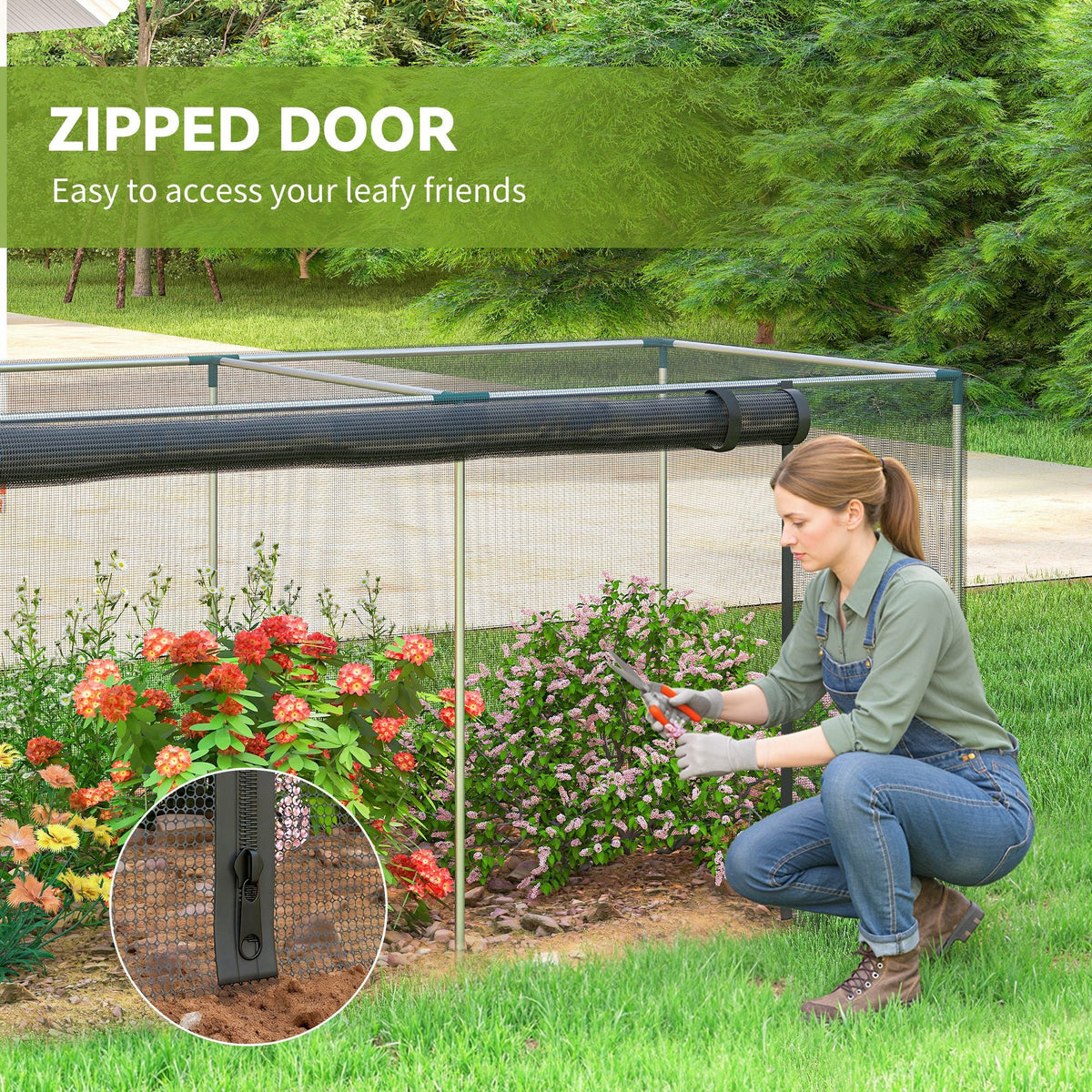 Galvanized Steel Crop Cage, Plant Protection Tent with Zippered Door, 4' x 4', Black