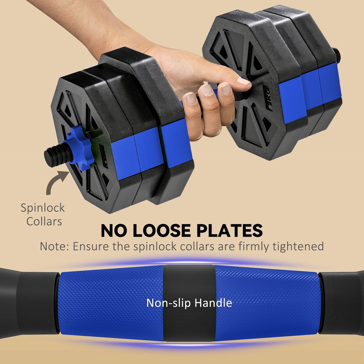6-in-1 Adjustable Dumbbell Set, Used as Kettlebell, Barbell, Dumbbell, Push-Up Stand, 44lbs Free Weights Set, Blue