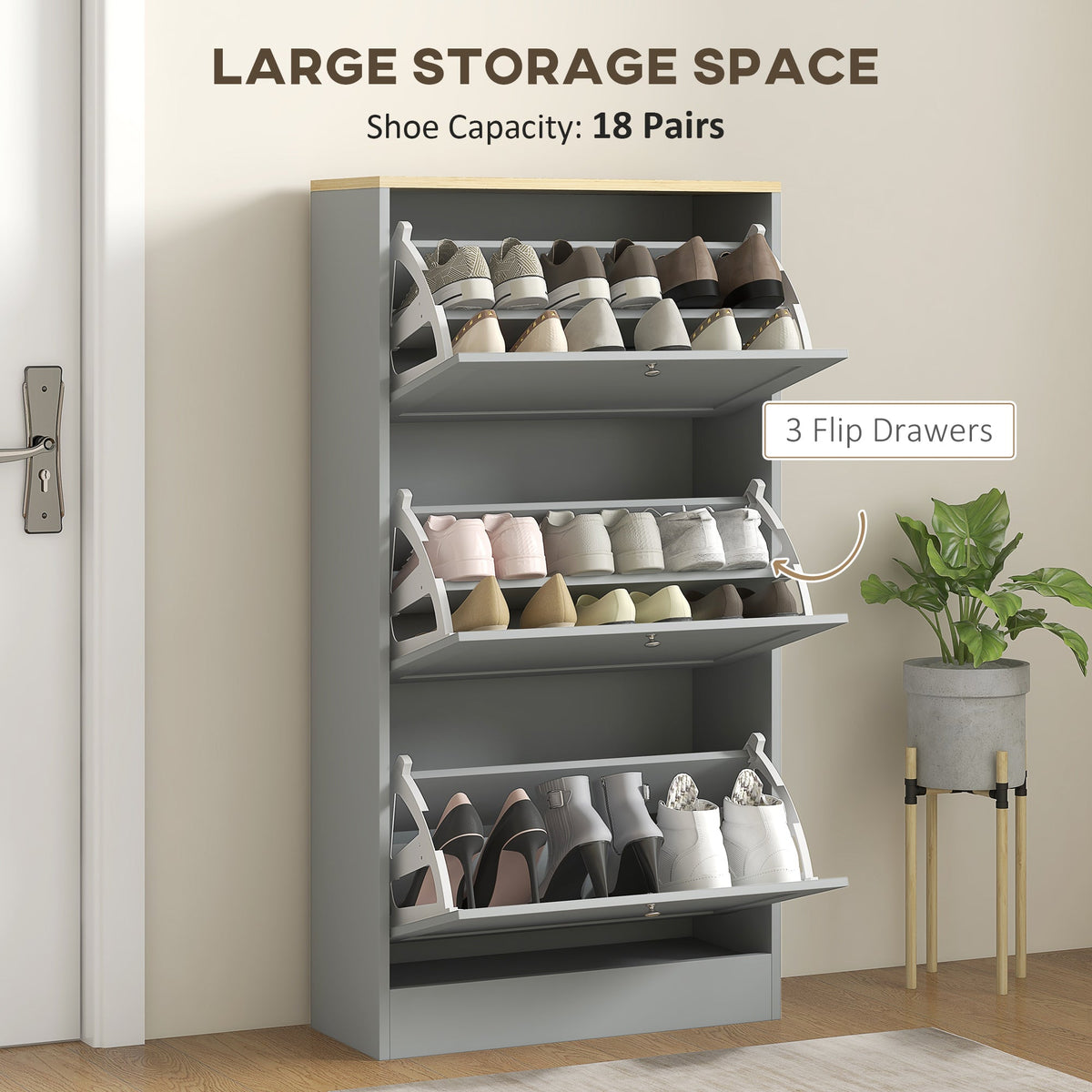 Modern Shoe Storage with 3 Flip Drawers and Adjustable Shelves, Shoe Cabinet Organizer for 12-18 Pairs of Shoes, Black