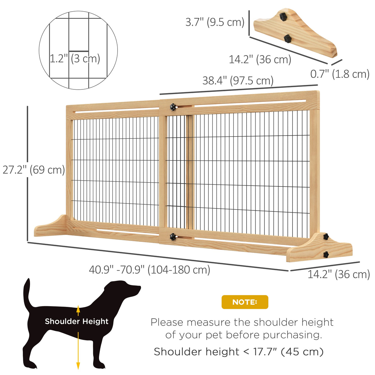 41"-71" Wooden Freestanding Pet Gate with Support Feet, for Small Medium Dogs, Grey-Blue