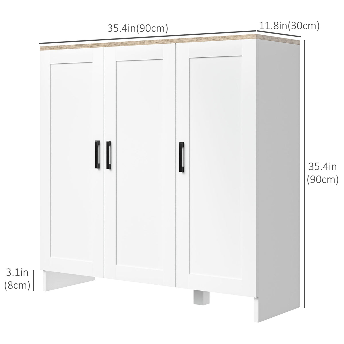 Modern Sideboard Buffet Cabinet, Modern Kitchen Storage Cabinet with 3 Doors Adjustable Shelves, for Dining Room, Black