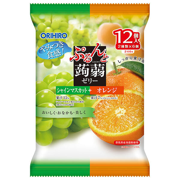 オリヒロ ぷるんと蒟蒻ゼリー シャインマスカット+オレンジ (20gパウチ×12個)×12袋入【日本出荷】