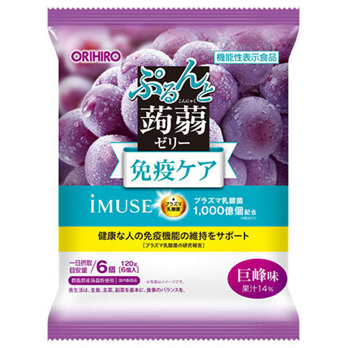 オリヒロ ぷるんと蒟蒻ゼリー 免疫ケア プラズマ乳酸菌 (巨峰) (20gパウチ×6個)×24袋入【日本出荷】