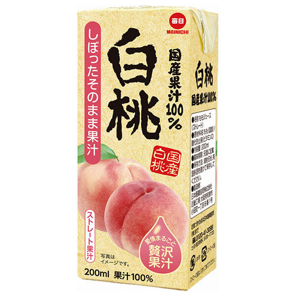 毎日牛乳 国産果汁100% 白桃 200ml紙パック×24本入【日本出荷】