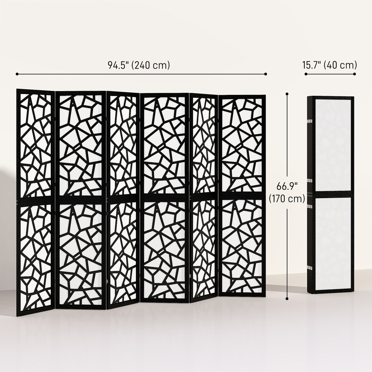 4 Panel Room Divider, 5.6 FT Lightweight Folding Privacy Screen with Geometric Pattern for Living Room, Bedroom, Black
