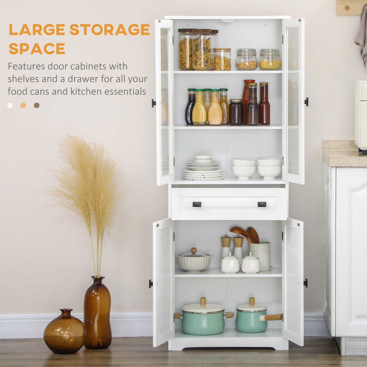 63" 4-Door Kitchen Pantry Cabinet, Freestanding Storage Cabinet Cupboard with Adjustable Shelves, Black