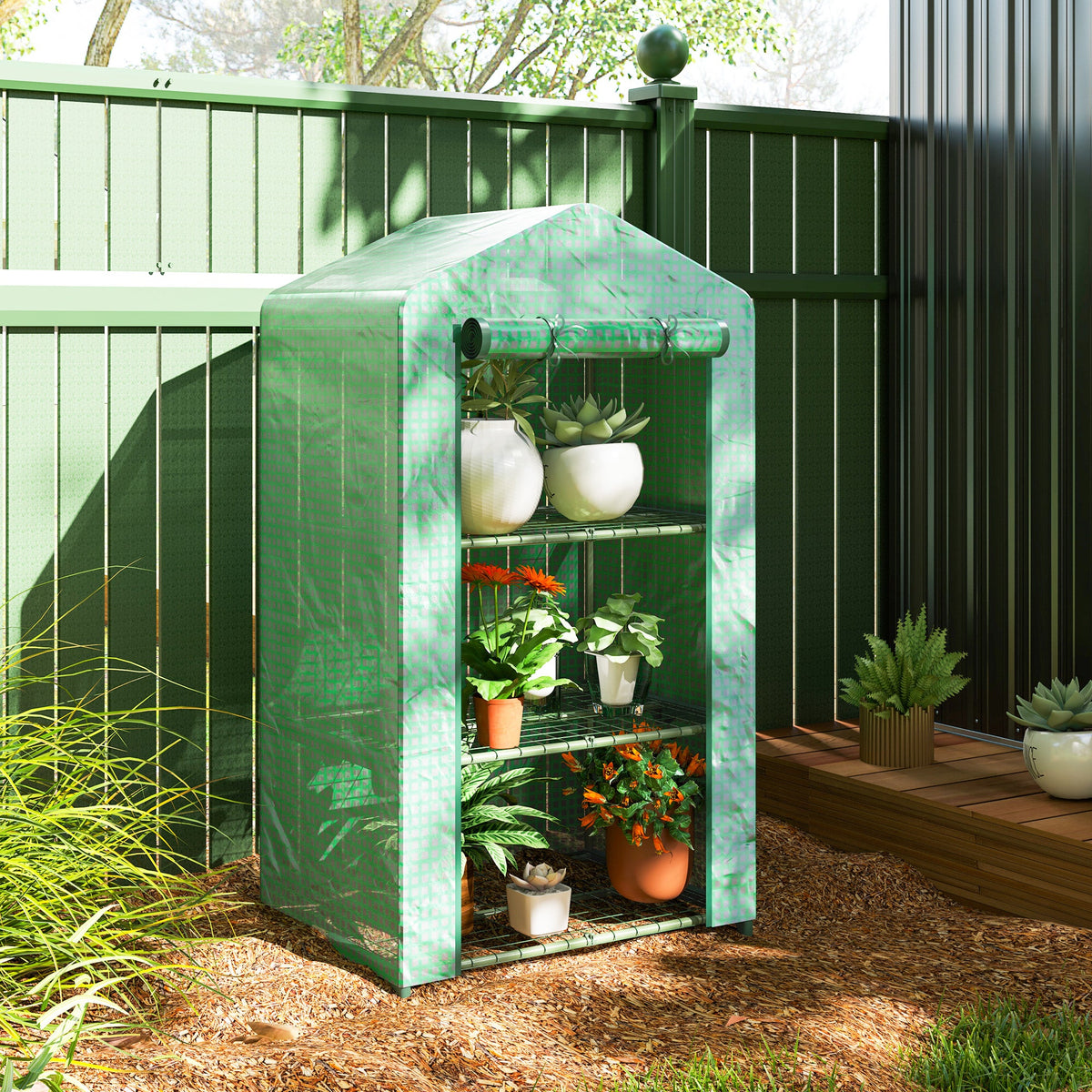 5 Tier Mini Greenhouse, Portable Outdoor Flower Stand with Shelf Clips, Indoor Greenhouse with Steel Frame, Transparent, 27.25" x 19.25" x 76", Green