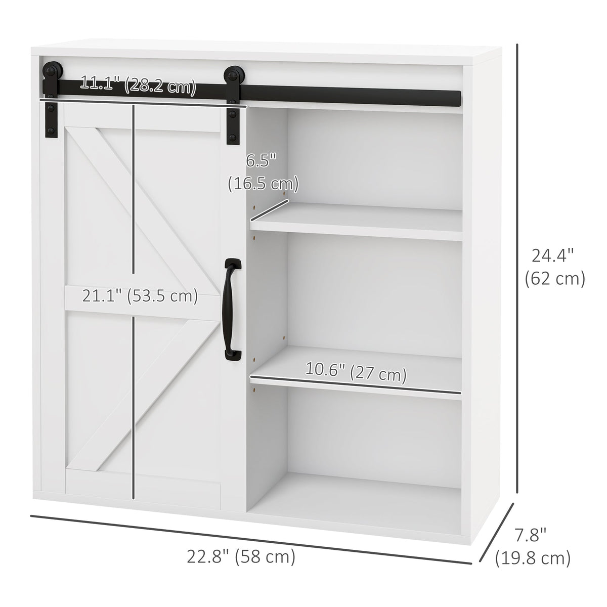 Bathroom Medicine Cabinet, Wall Cabinet with Sliding Door and Adjustable Shelf, 22.8" x 7.8" x 24.4", White