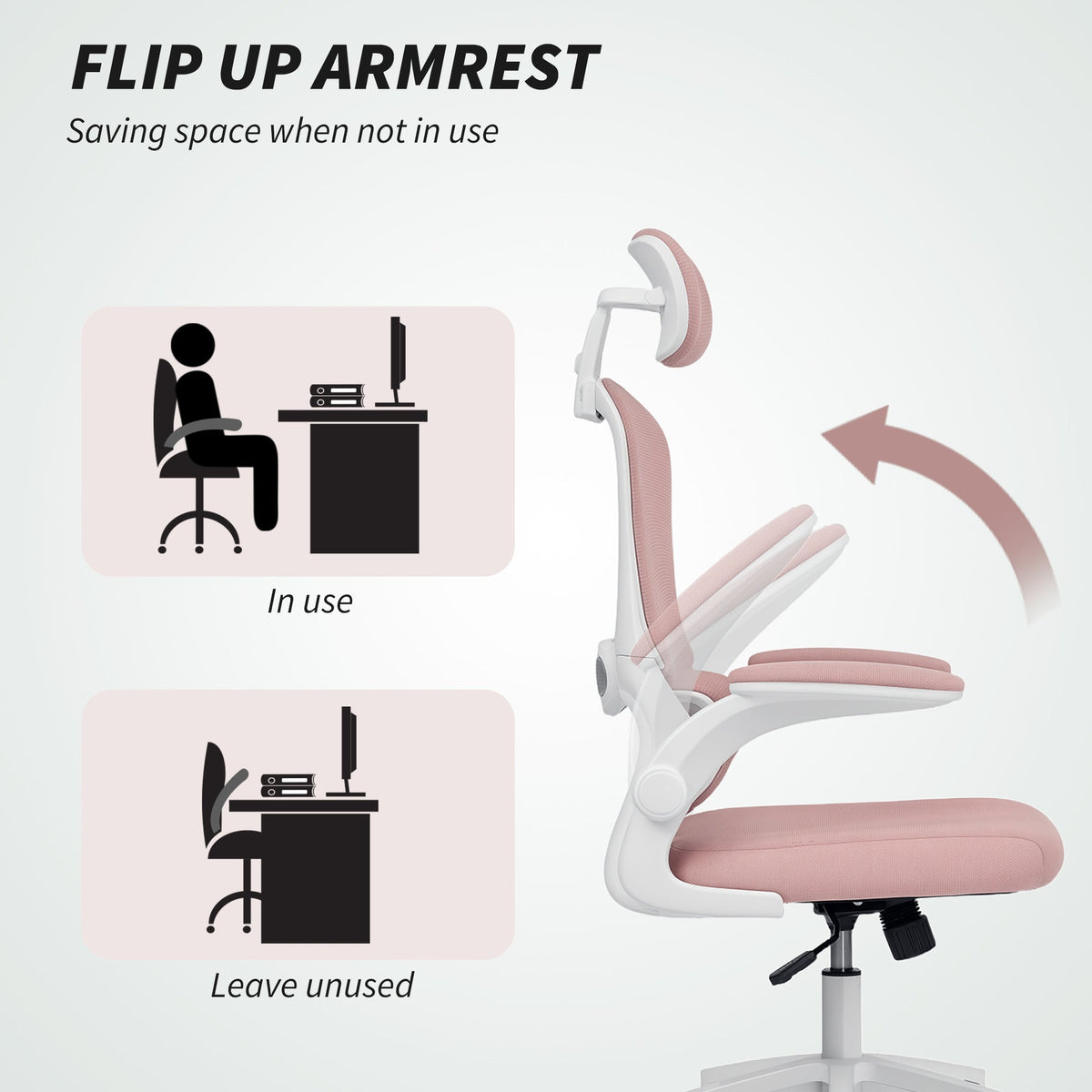 Ergonomic Mesh Office Chair, High Back Desk Chair with Rotatable Headrest, Flip-Up Armrests, Lumbar Support, Black