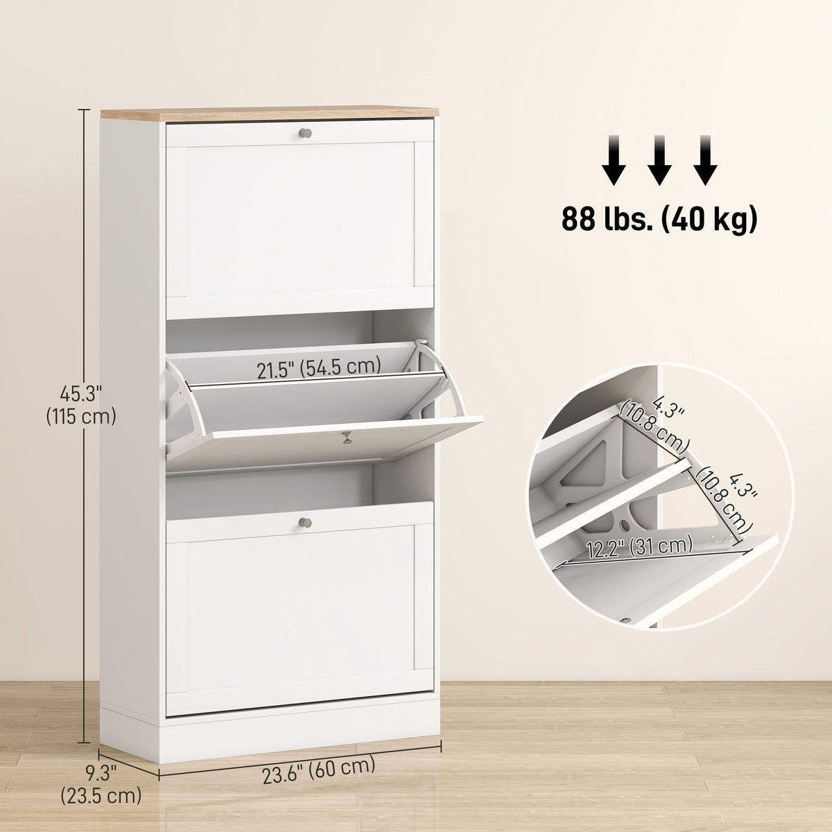 Modern Shoe Storage with 3 Flip Drawers and Adjustable Shelves, Shoe Cabinet Organizer for 12-18 Pairs of Shoes, Black