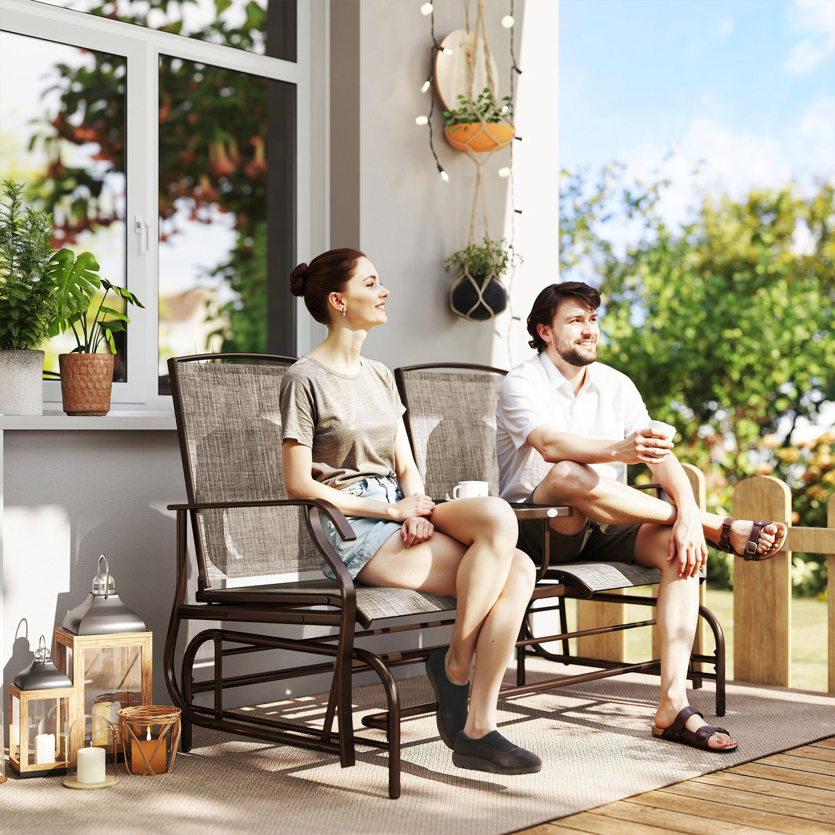 Patio Glider Rocking Chair 2 Person Outdoor Loveseat Rocker Garden Furniture Bench, Grey