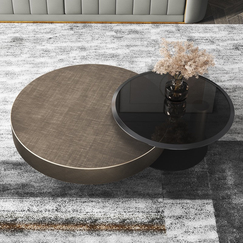 BT35 Round Coffee Table Set with Tempered Glass & Storage