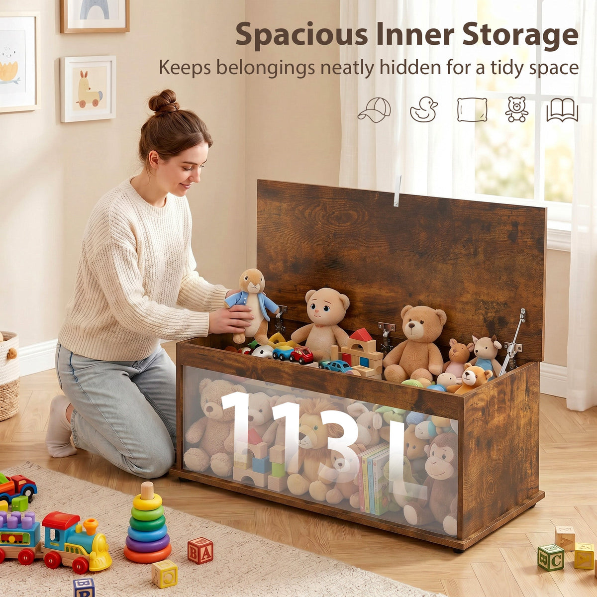 39.5" Storage Chest with 2 Safety Hinges, Storage Box Organizer with Flip-Top Lid, Entryway Storage Bench, Black
