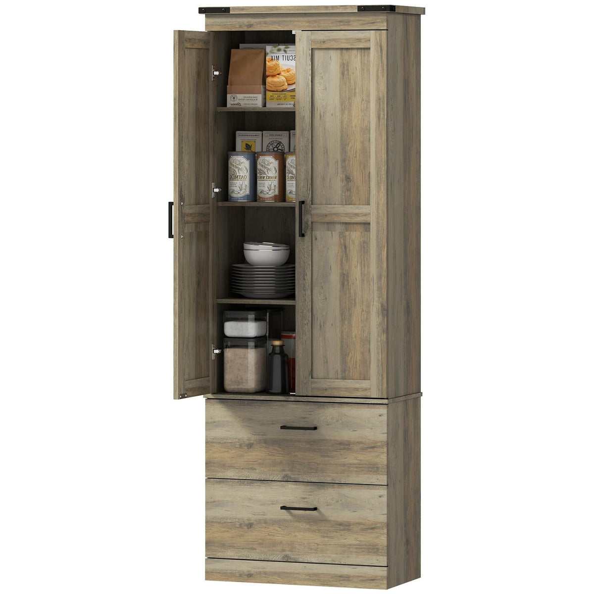 67" Tall Kitchen Pantry Storage Cabinet, Kitchen Pantry Cabinet with Doors, Drawers and Adjustable Shelves, Black