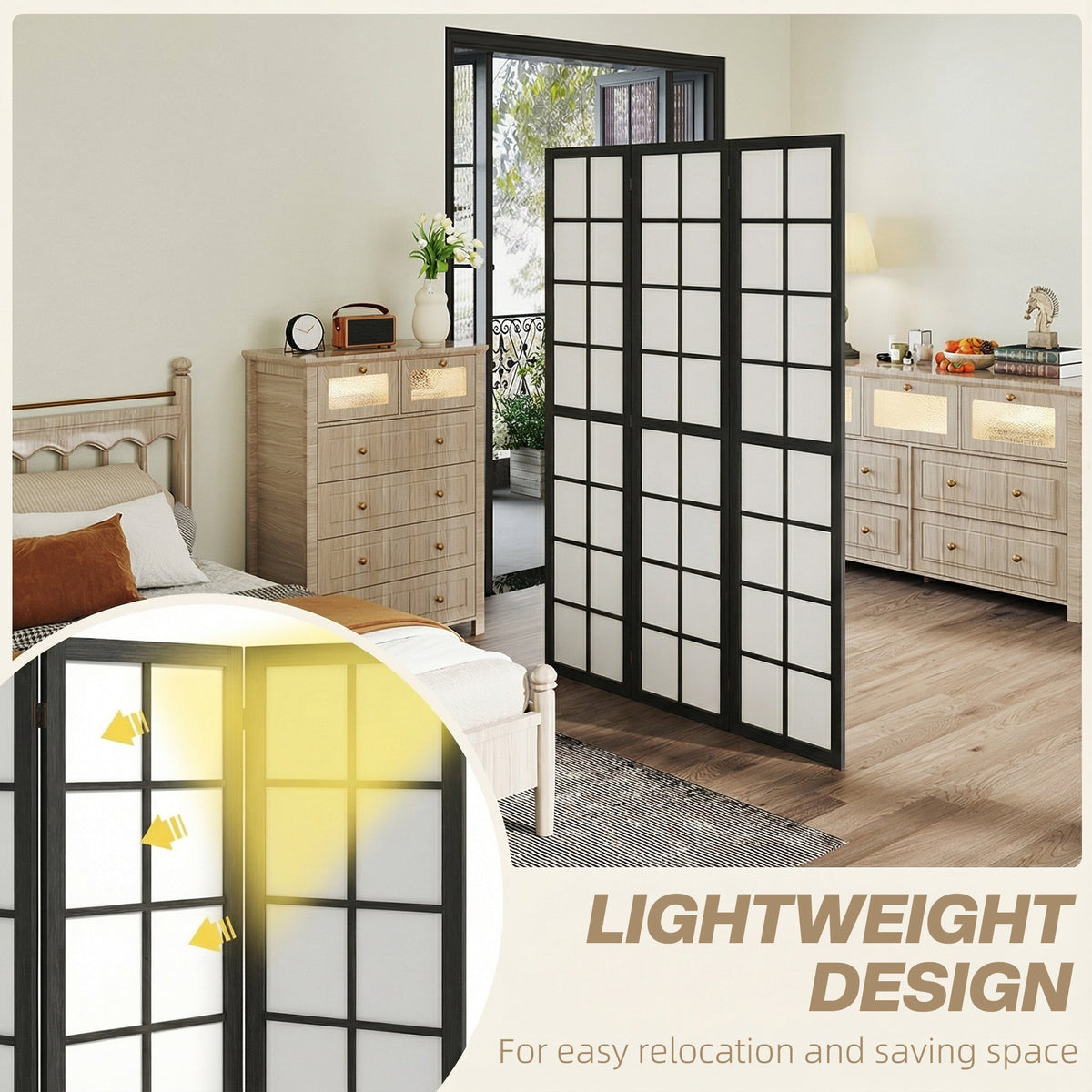 3 Panel Room Divider, 5.6 ft Folding Wall Divider Room Partition for Home Office, Bedroom, Black