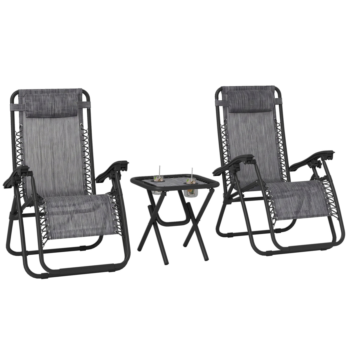 Zero Gravity Chair Set of 2 Patio Chair with Side Table Cupholders and Pillows for Pool, Backyard, Lawn, Black