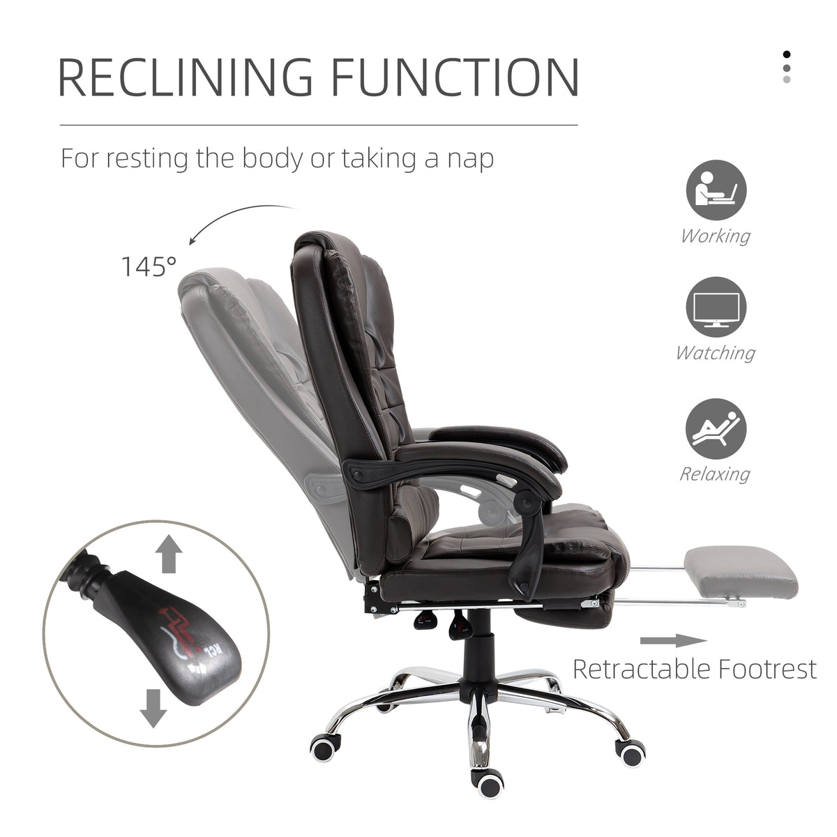 Ergonomic Office Chair with Back Support, PU leather Executive Office Chair with High Back, Retractable Footrest, Black