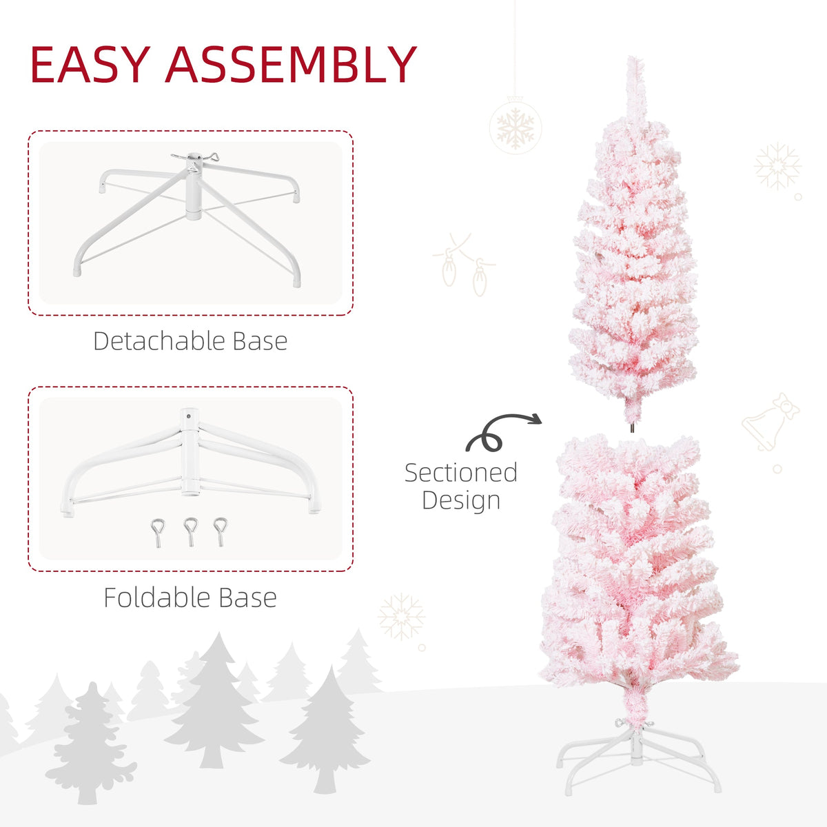 6ft Flocked Christmas Tree, Pencil Christmas Tree with Realistic Branch Tips, Folding Metal Stand, Green