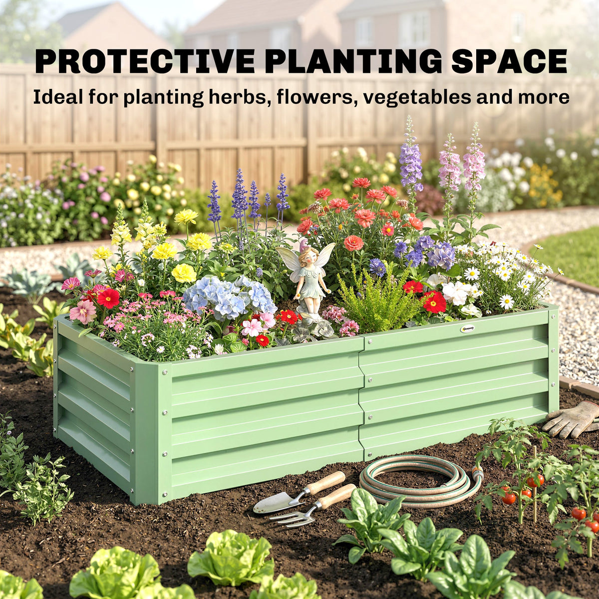 Galvanized Raised Garden Bed, Outdoor Planter Box for Vegetables, Flowers, Herbs, 4' x 2' x 1', Light Green