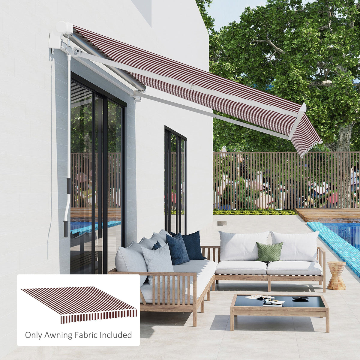 10' x 8' Retractable Awning Fabric Replacement Outdoor Sunshade Canopy Awning Cover, UV Protection, Grey