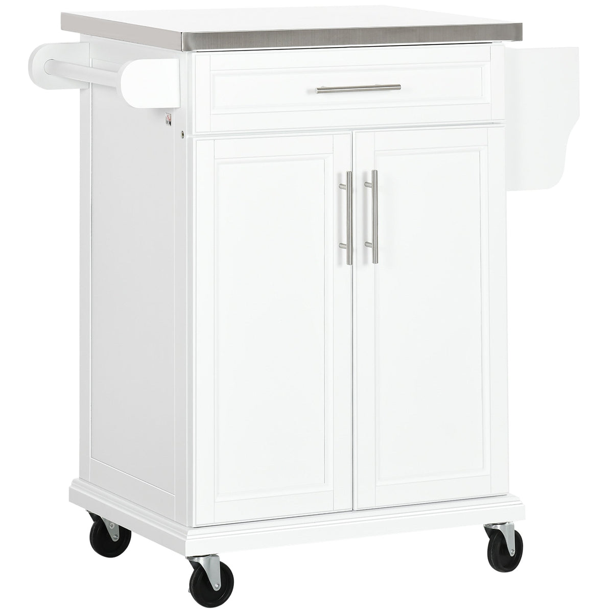 Kitchen Island with Stainless Steel Top, Rolling Kitchen Cart on Wheels with Storage Drawer, Cabinet, Towel Rack and Spice Rack (Black)