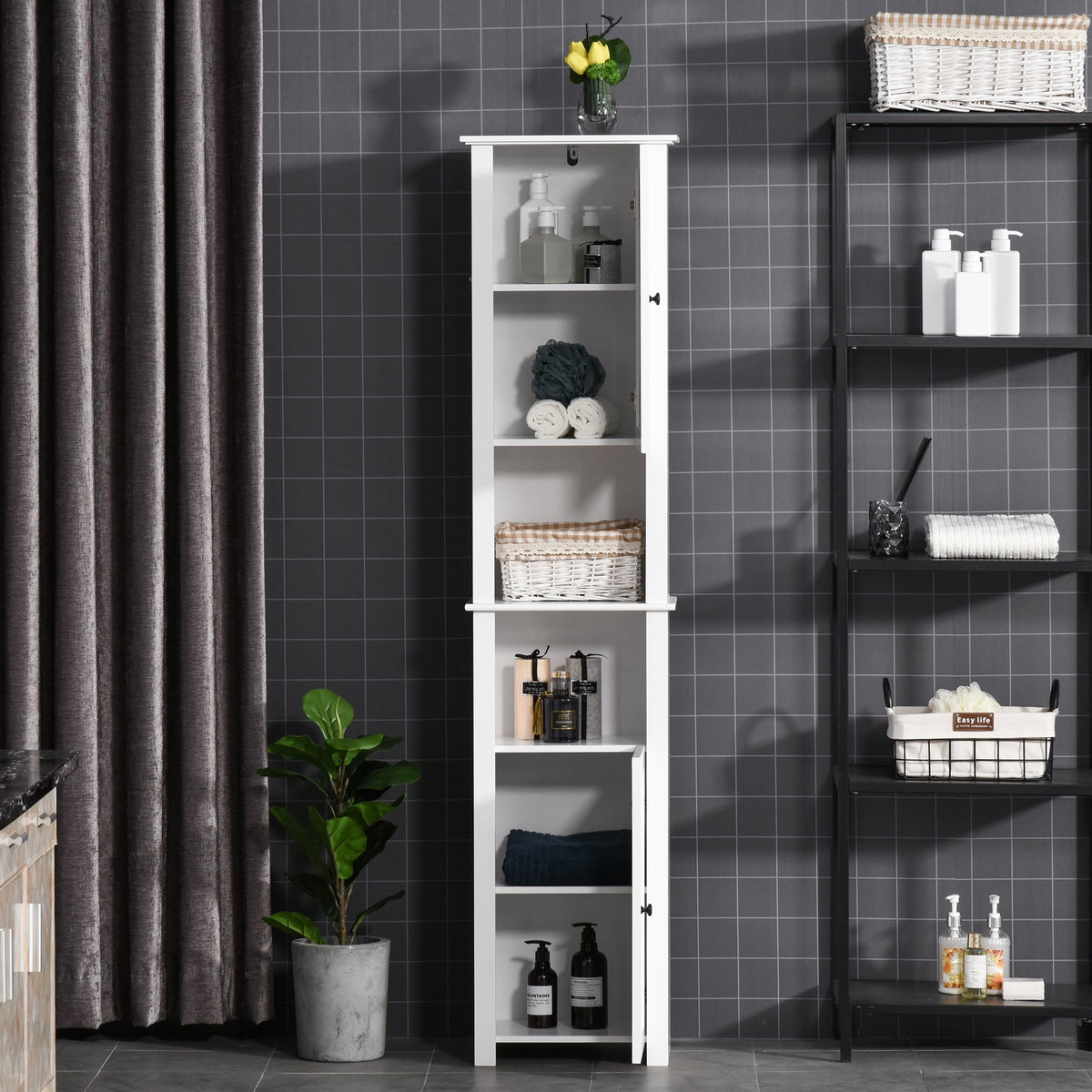Tall Medicine Cabinet, Freestanding Bathroom Storage Cabinet with Shelves and 2 Cupboards, Bathroom Organizer, White