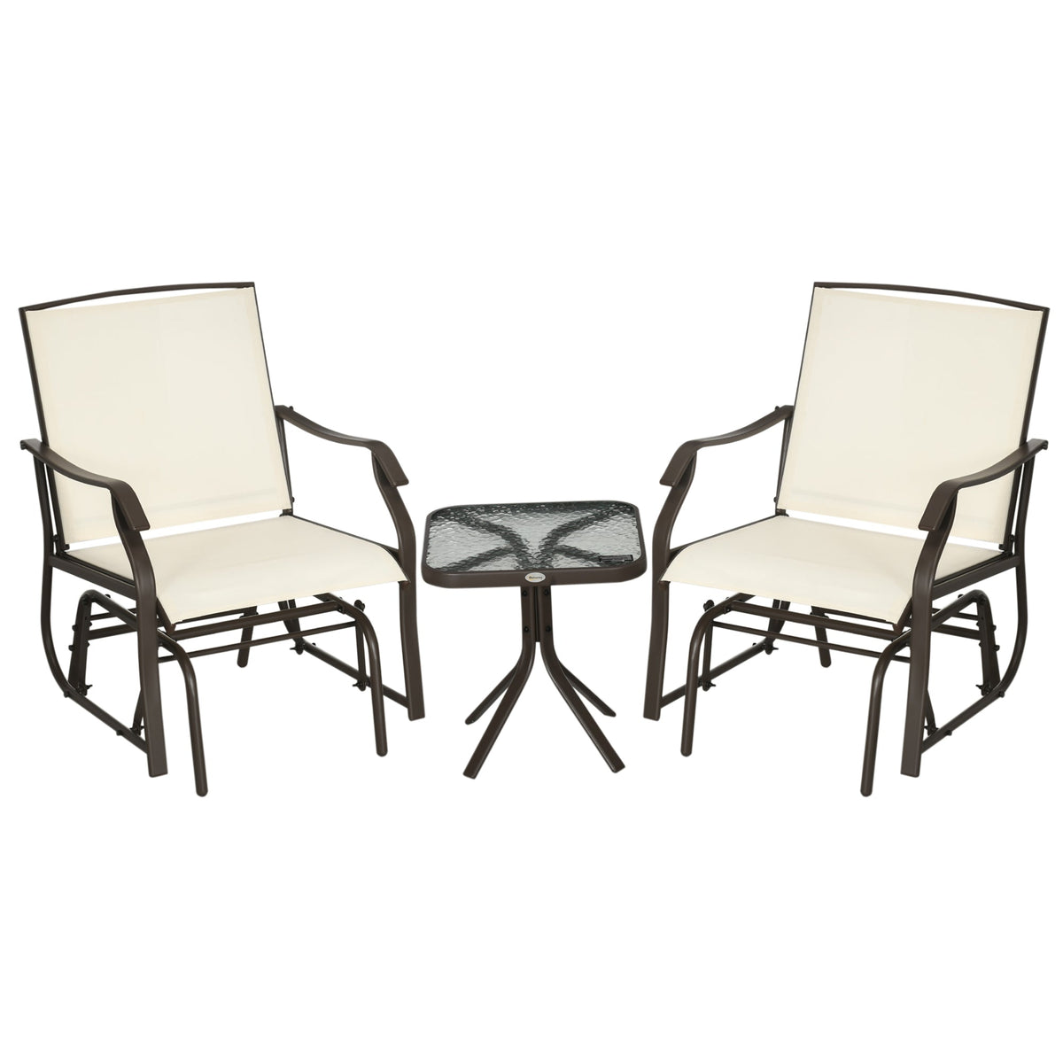 3 Piece Patio Glider Set Outdoor Gliders with Breathable Mesh Seat, Glass Top Table for Garden, Yard, Grey