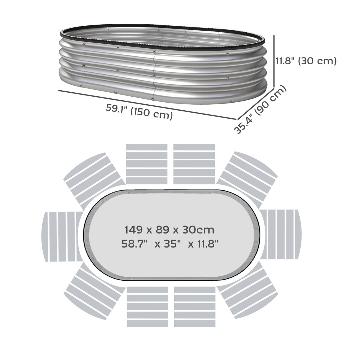 Galvanized Raised Garden Bed, 5 x 3 x 1 ft Modular Metal Garden Beds with Rubber Strip Edging, Silver