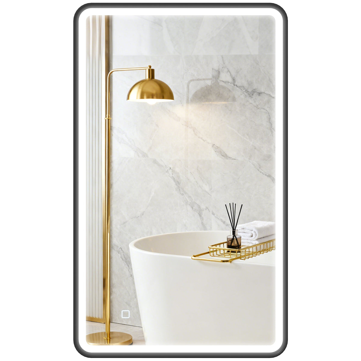 40" x 24" Bath Mirror with LED Lights, Wall Mounted Restroom Mirror, 3 Colours, Dimmable, Horizontal/Vertical, Black