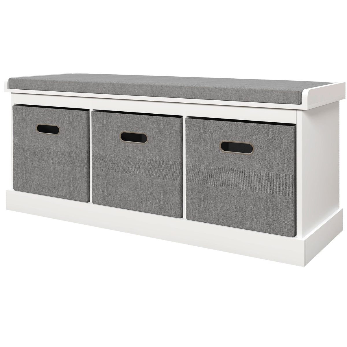 Shoe Storage Bench with Seat, Entryway Bench Seat with Cushion, 3 Fabric Drawers for Hallway, Dark Grey